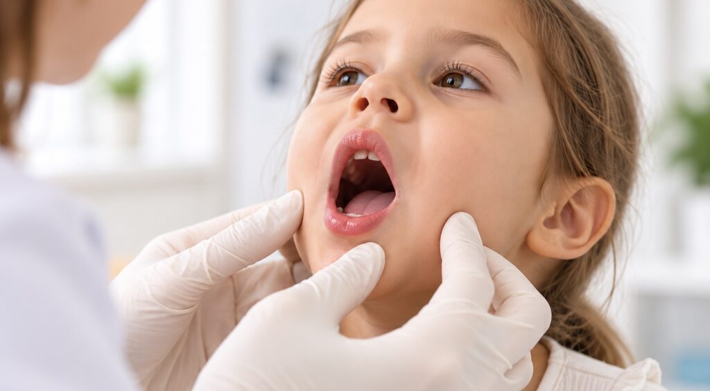 Logopeda evaluando la motricidad orofacial de una niña