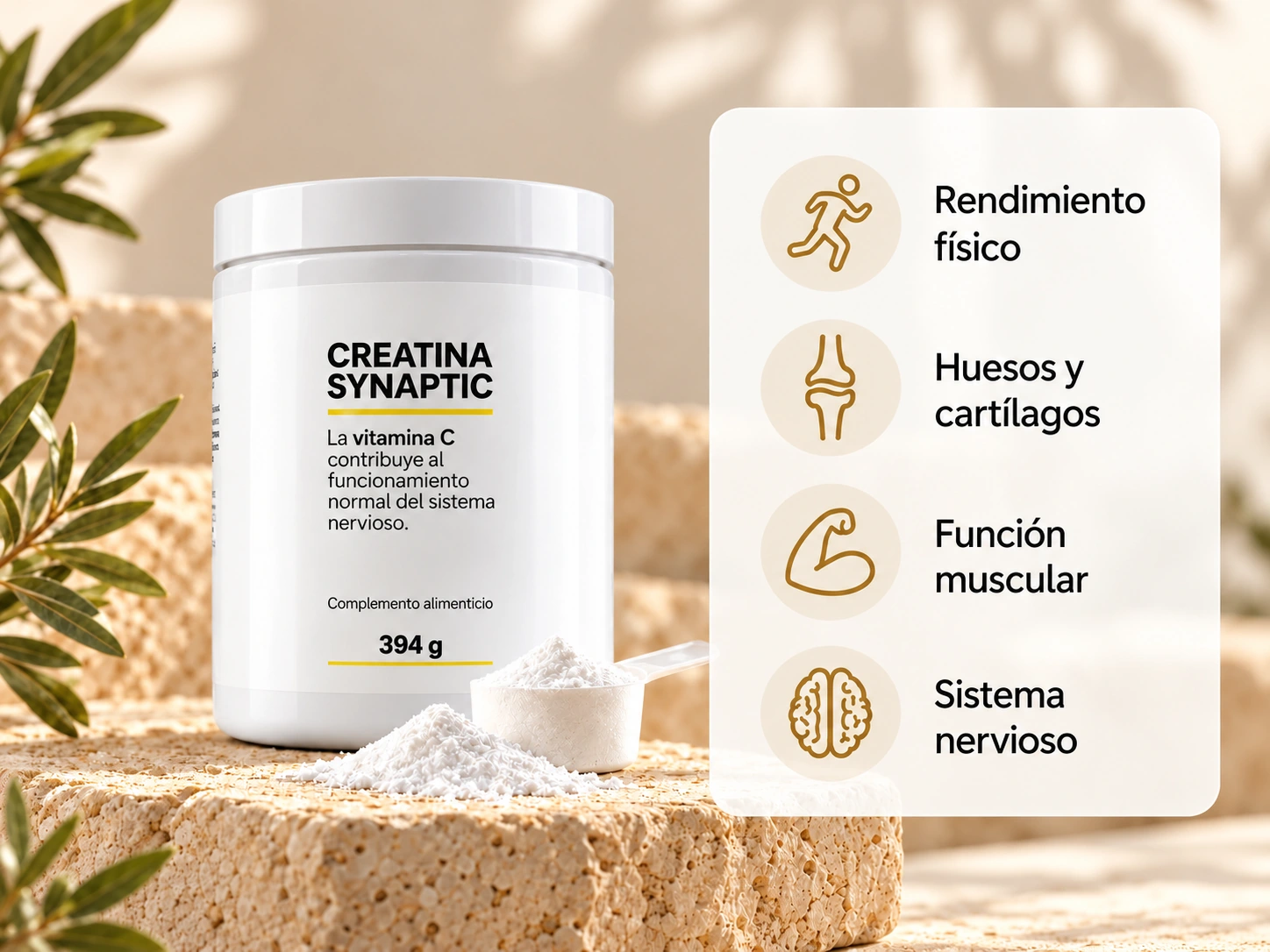 Creatina Synaptic de Suplementación JR con creatina Clonapure®, colágeno Fortigel®, L-glicina y vitaminas C y D