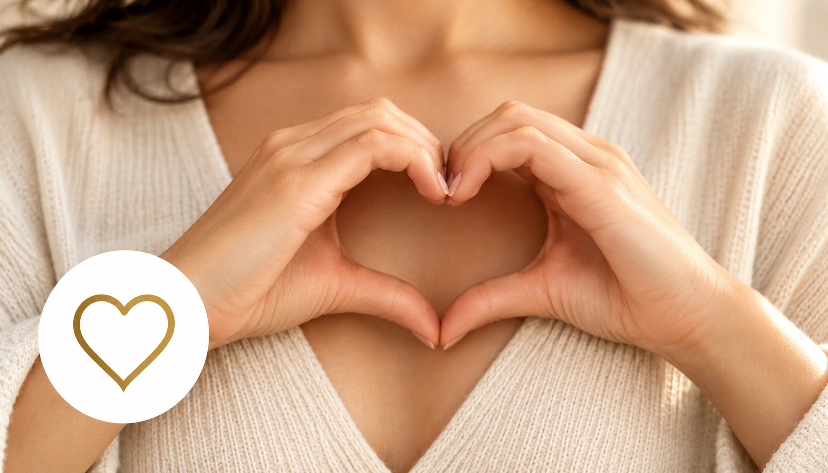 Mujer formando un corazón con las manos sobre el pecho, en referencia a la función cardíaca normal
